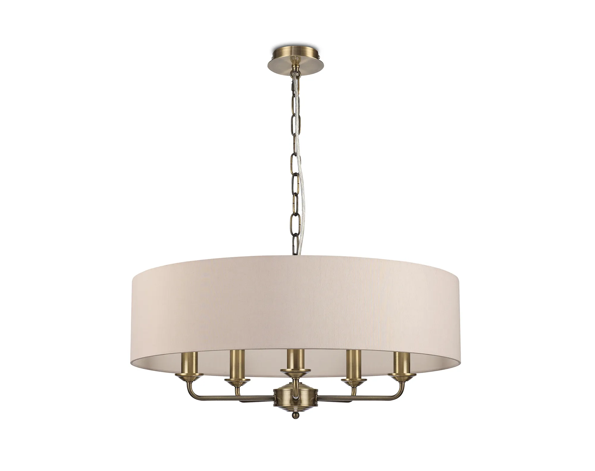 Banyan 60cm 5 Light Pendant Antique Brass, Nude Beige/Moonlight DK0040  Deco Banyan AB NU
